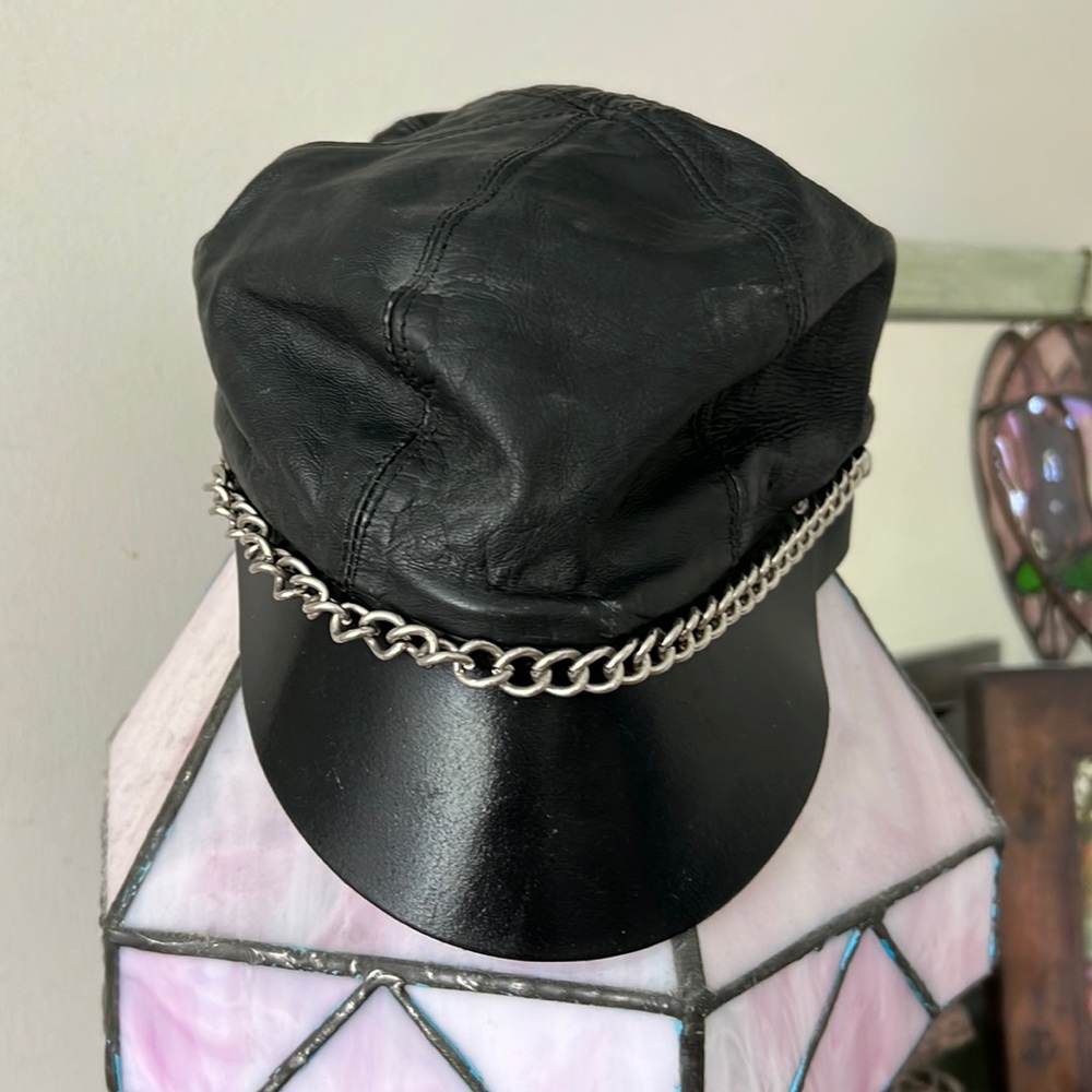 Womens Leather Biker Cap Adjustable